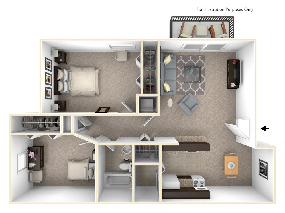 2-Bed/1-Bath, Iris Floor Plan at Eastgate Woods Apartments, Ohio, 45103